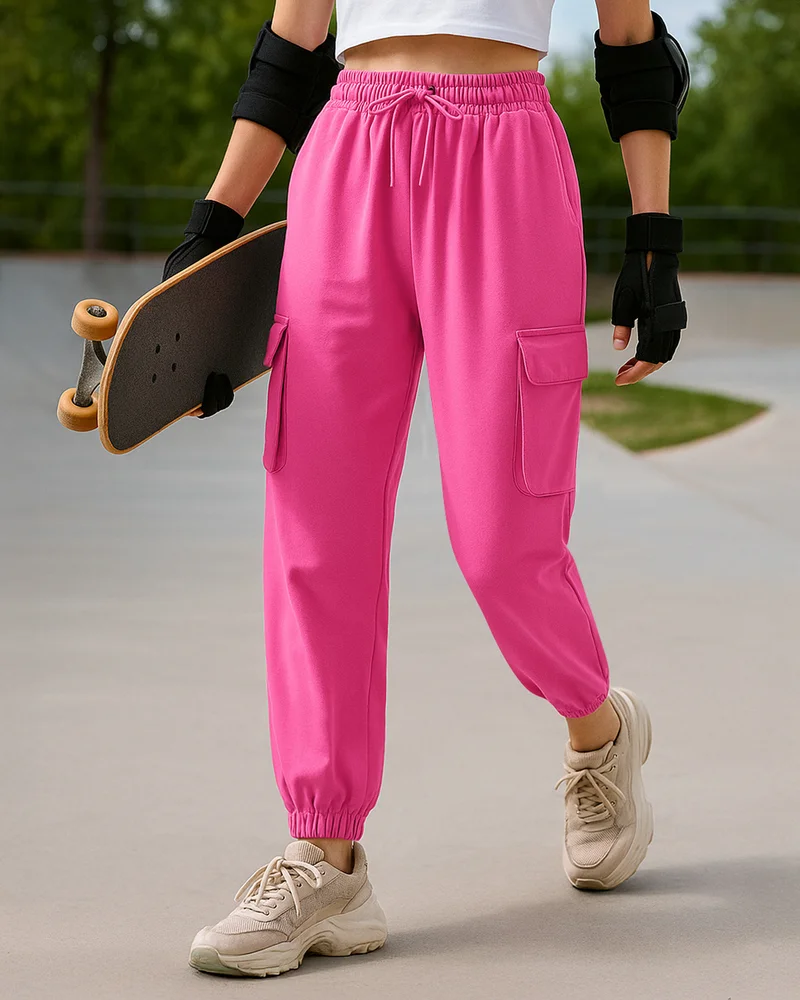 bewakoof Women's Pink Super Loose Fit Cargo Joggers